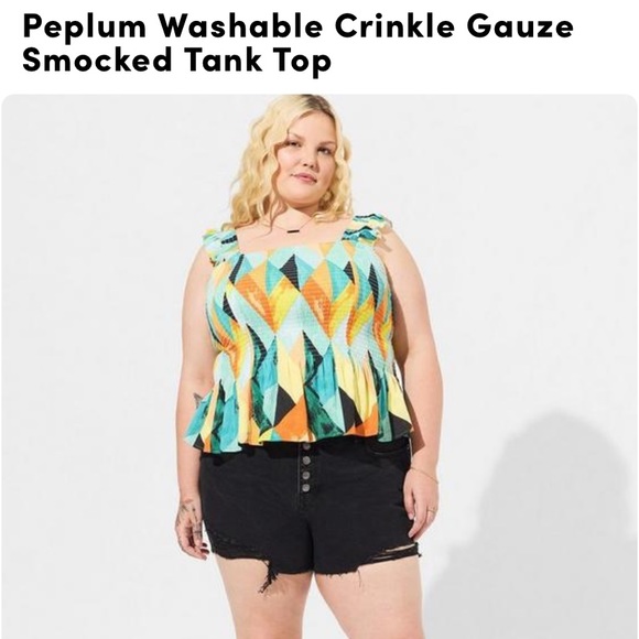 Torrid peplum crinkle gauze smocked neck tank top size 3X - Picture 4 of 4